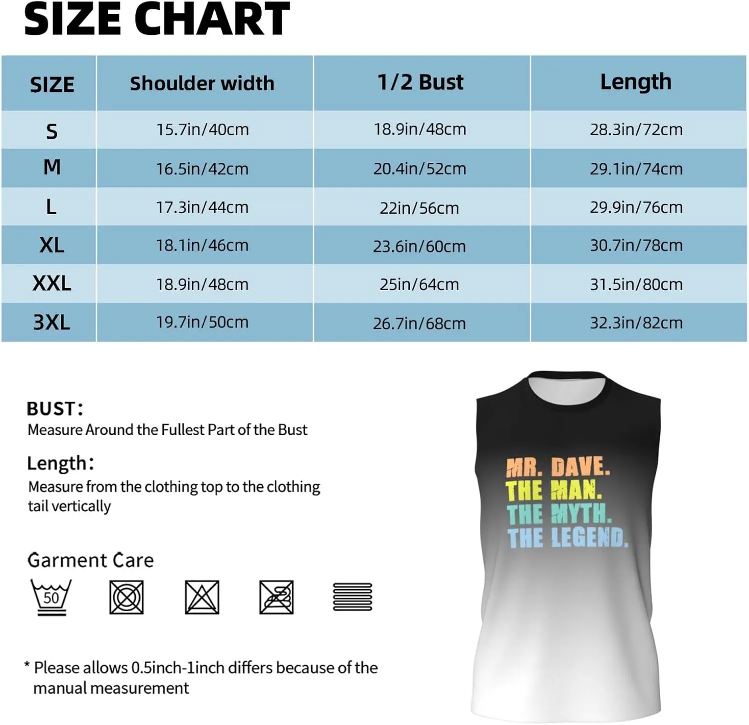 Mr. Dave The Man The Myth The Legend Men's Tank Tops Workout Gym Sleeveless Muscle Shirts Summer Beach Swim Shirt,