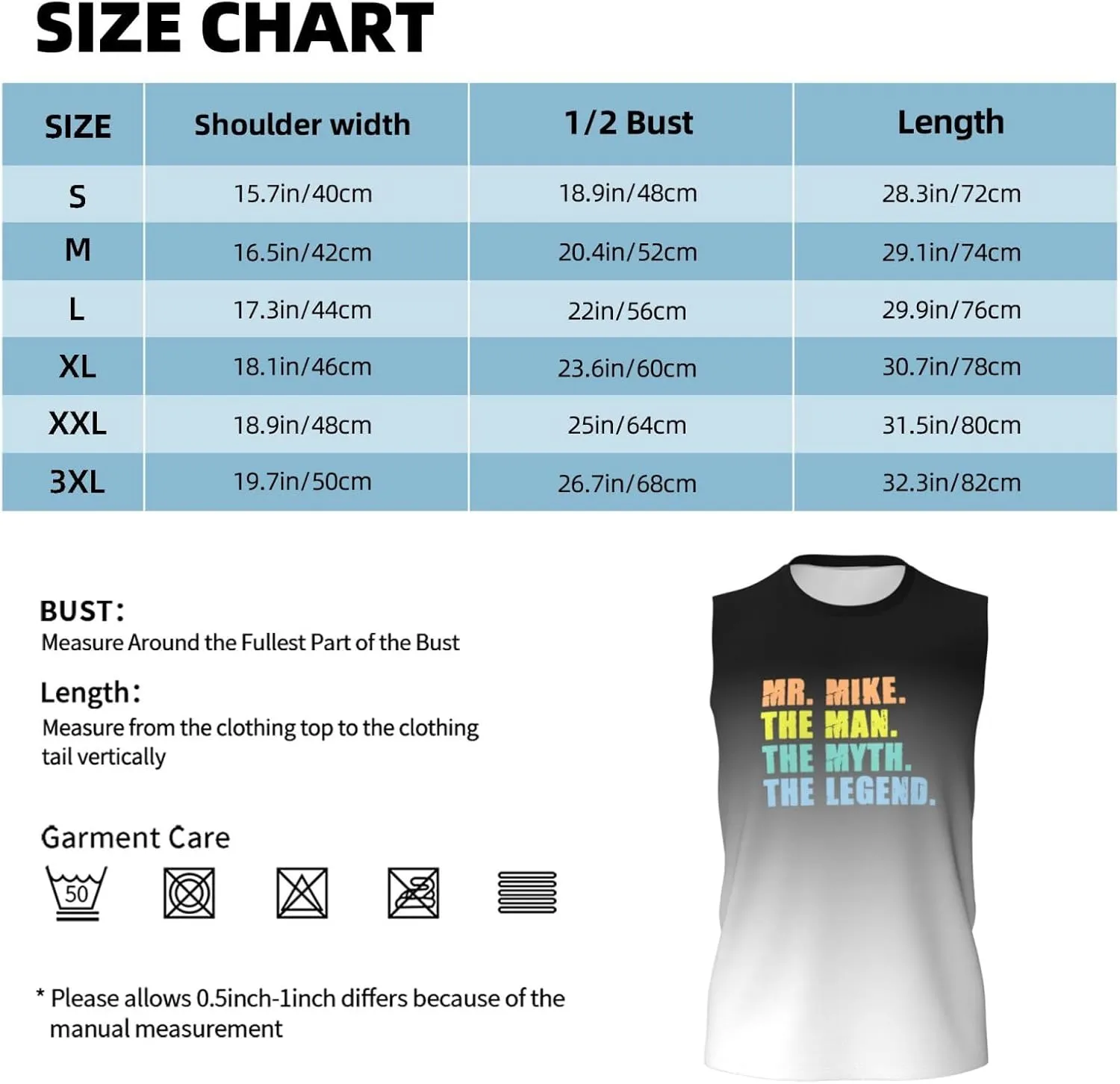Mr. Mike The Man The Myth The Legend Men's Tank Tops Workout Gym Sleeveless Muscle Shirts Summer Beach Swim Shirt,