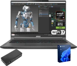 MSI 2025 Creator 16 Copilot Laptop, WQXGA 240Hz, AMD Ryzen AI 9 365, NVIDIA RTX 4060, 32GB RAM, 2TB SSD, RGB KB, Creativity with AI Studio, W11 P, Bundle with Targus 100W Docking Station