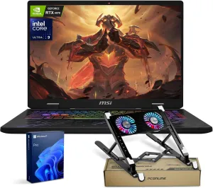 MSI Pulse 16 AI Pro Gaming Laptop, 16" WQXGA 2560 * 1600 240Hz, Intel Ultra 9 185H, NVIDIA GeForce RTX 4070, 32GB DDR5, 1TB SSD, RGB Backlit, Wi-Fi 6, Bundle wtih PCO Notebook Fold Radiator
