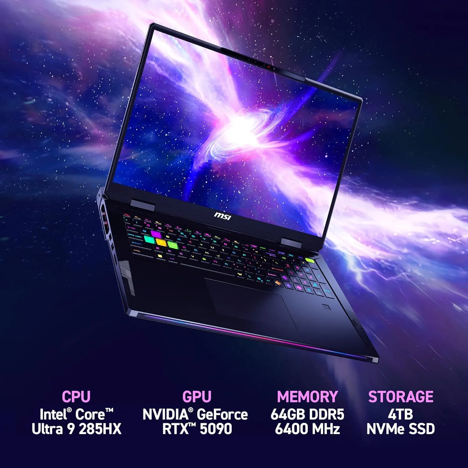 MSI Raider 18 HX AI 18” 120Hz UHD  Gaming Laptop: Intel Core U9-285HX, NVIDIA Geforce RTX 5090, 64GB DDR5, 2TB NVMe SSD, Thunderbolt 5, Wi-Fi 7, Win 11 Pro: Black A2XWJG-069US