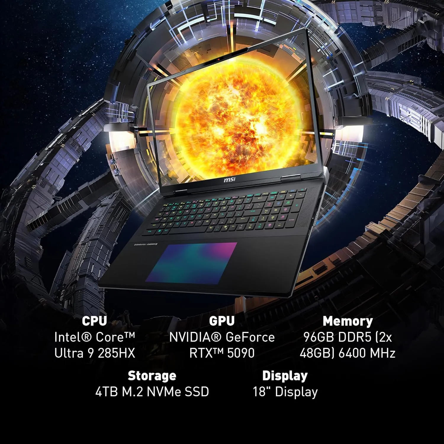 MSI Titan 18 HX AI 18" 120Hz MiniLED UHD  Gaming Laptop: Intel Ultra 9-285HX, NVIDIA Geforce RTX 5090, 64GB DDR5, 6TB NVMe SSD, Thunderbolt 5, Wi-Fi 7, Win 11 Pro: Black A2XWJG-614US