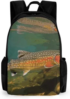 Multifunctional Printed Travel Backpack for Men And Women Large Capacity Brook Trout Fly Fishing Camping Carry-On Bag Lightweight And Fashionable Laptop Backpack