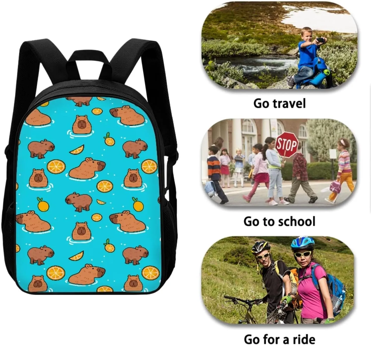 Mumeson Capybara Backpack Kids Schoolbag Set Elementary School Middle School Backpack Daypack with Thermal Lunch Bag Pencil Bag Cute Cartoon Animal 3 Pack Set