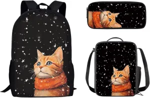Mumeson Cute Cats Backpack Bookbag Set Back to School Supplies 3-Piece17 Inch Kids Backpack School Bags with Thermal Lunch Bags Small Pencase Pencase