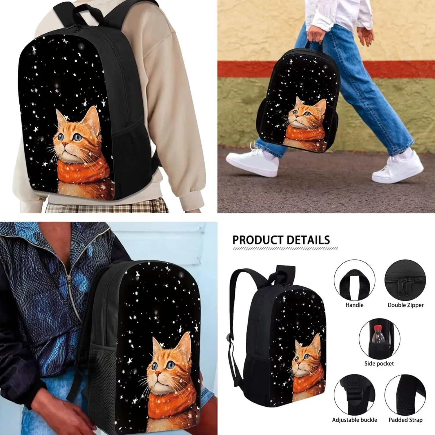 Mumeson Cute Cats Backpack Bookbag Set Back to School Supplies 3-Piece17 Inch Kids Backpack School Bags with Thermal Lunch Bags Small Pencase Pencase