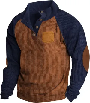 Muscularfit Golf Shirts for Men Long Sleeve Corduroy Pullover Tops Causal Stylish Color Block Button Up Athletic Sweatshirts
