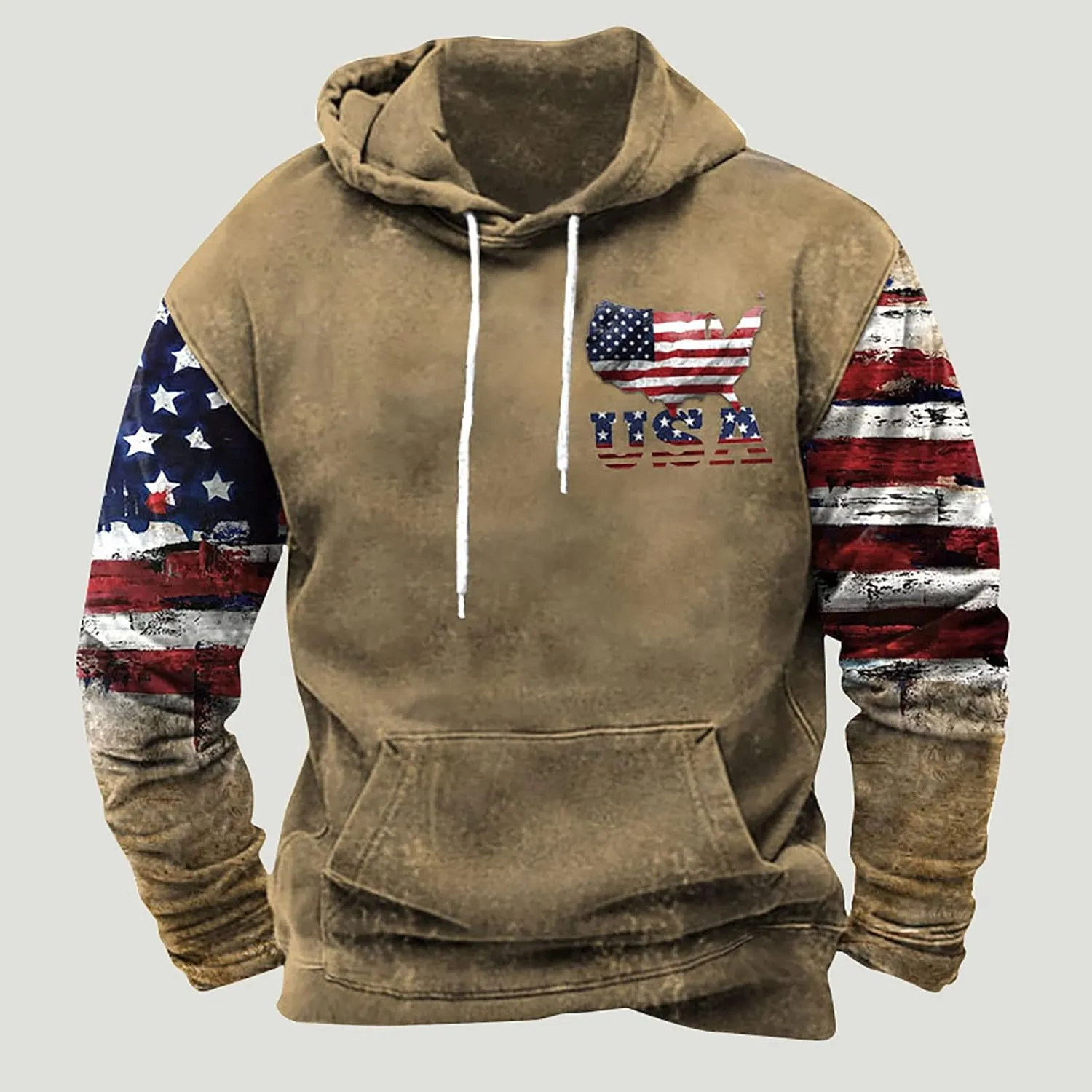 Muscularfit Hoodies for Men Fashion Drawstring Aztec Ethnic Print Hooded Sweatshirts Casual Long Sleeve 4th Of July Shirts