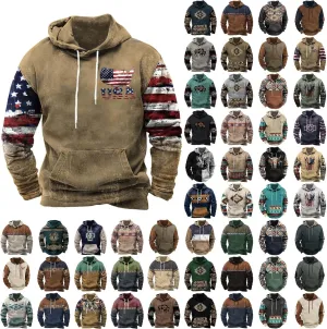 Muscularfit Hoodies for Men Fashion Drawstring Aztec Ethnic Print Hooded Sweatshirts Casual Long Sleeve 4th Of July Shirts