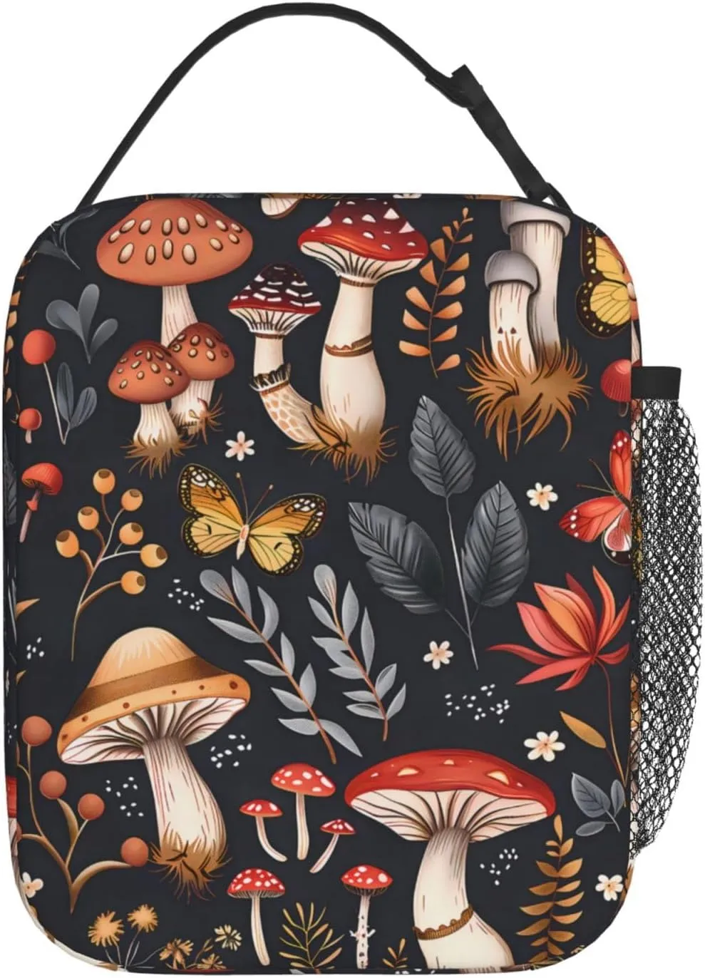 Mushroom Polyester Lunch Box for Kids Teen,Cute Reusable Thermal Lunch Bag for Adult Women,Butterfly Insulated Tote Cooler Bags for School, Work, Picnic,Travel,Autumnal Forest Fungi Design