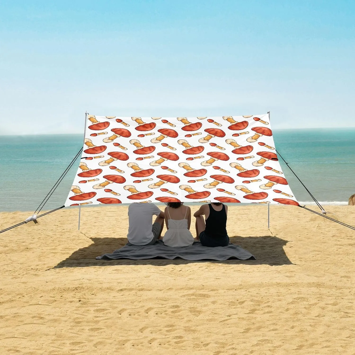 Mushrooms Beach Canopy Tent Anti-UV & Wind Resistant, Camping Sun Shelter Easy Setup Portable,Outdoor Shade Tents with Sandbags,Sand Shovels,Ground Pegs & Stability Poles