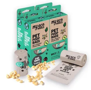 MyEcoWorld® Compostable Pet Poop Bags - Made with Corn and Other Certified Compostable Materials - 240 Bags - 16 Roll - Extra Strong - Leak Proof - Unscented - Easy to Open