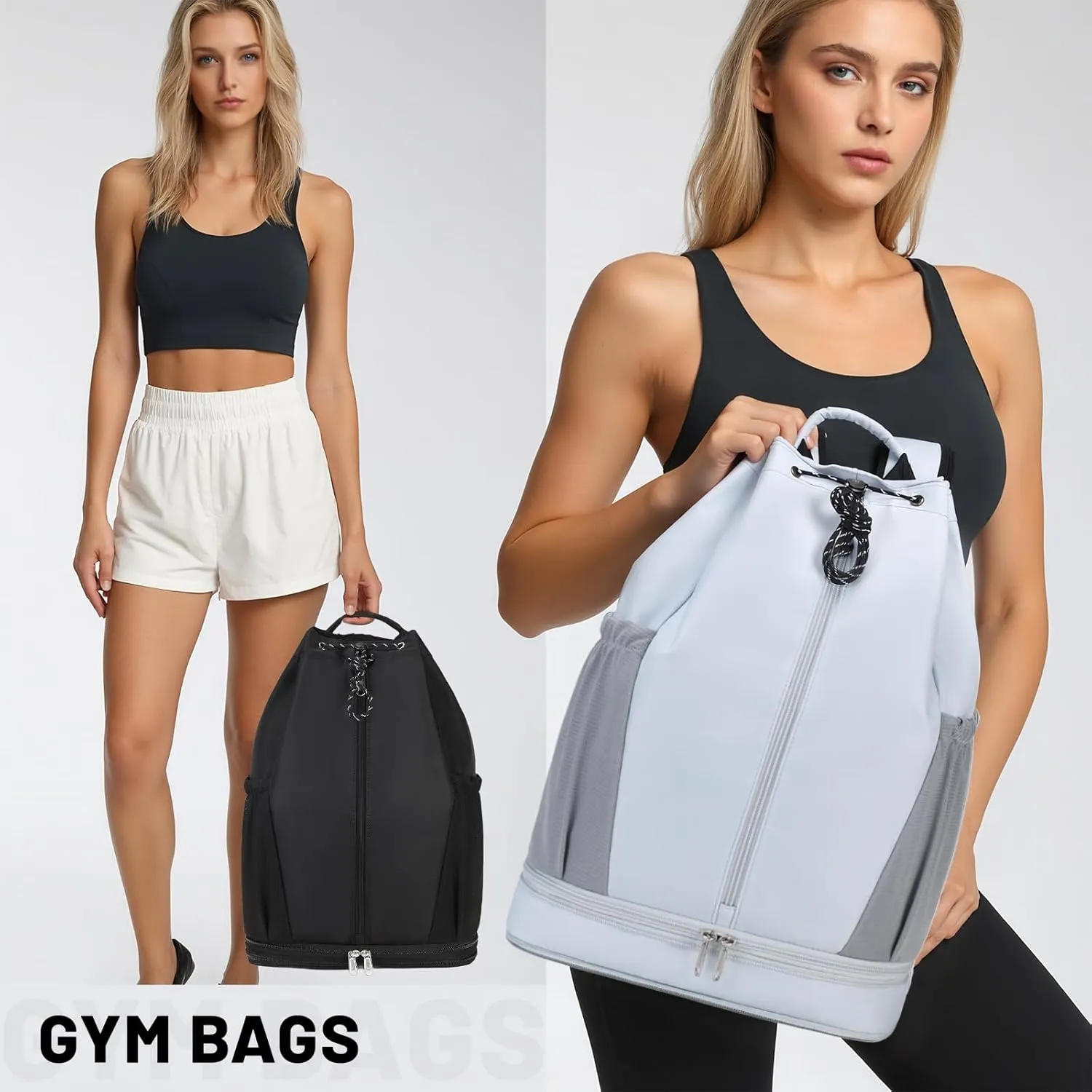 mygreen Gym Drawstring Backpack with Shoe Compartment – Waterproof Sports Bag, Lightweight & Breathable for Gym, Travel, Yoga | Large Capacity, Foldable Design Black