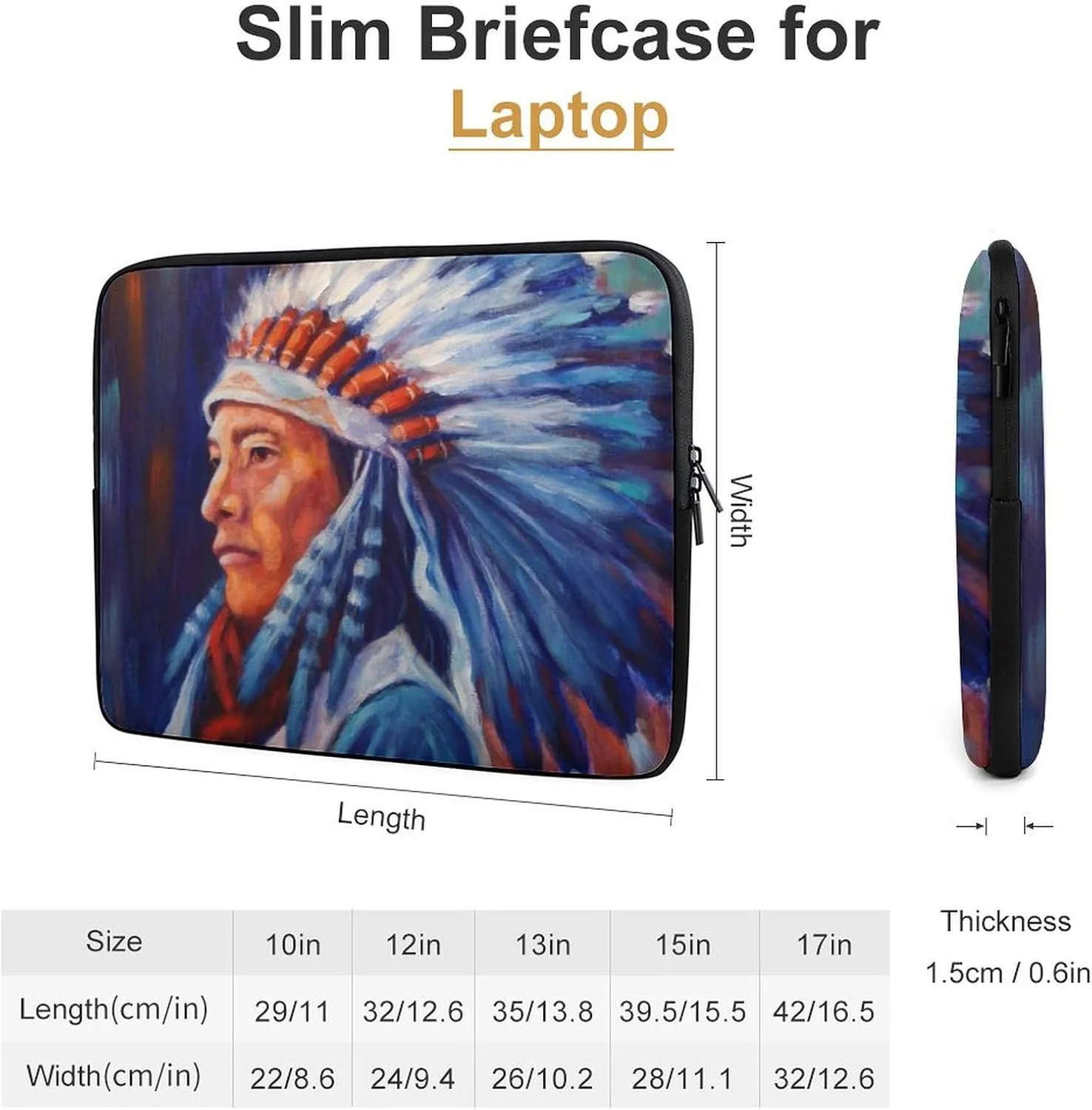 Native Indian Chief Laptop Sleeve Case Computer Handbags Briefcase Carrying Bag for 10/12/13/15/17 Inch Laptops