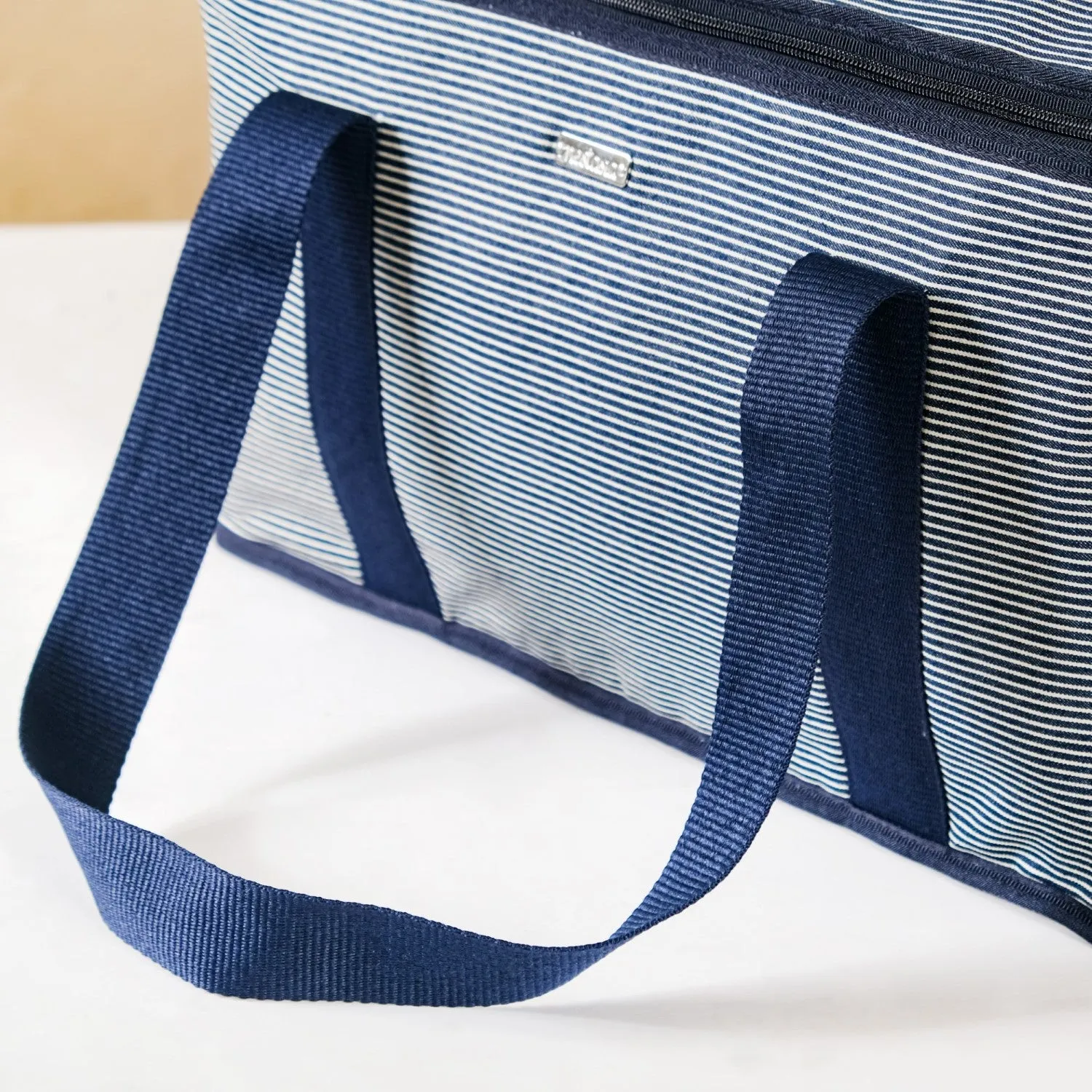 Navy Blue Striped Insulated Food Picnic Bag 30 L