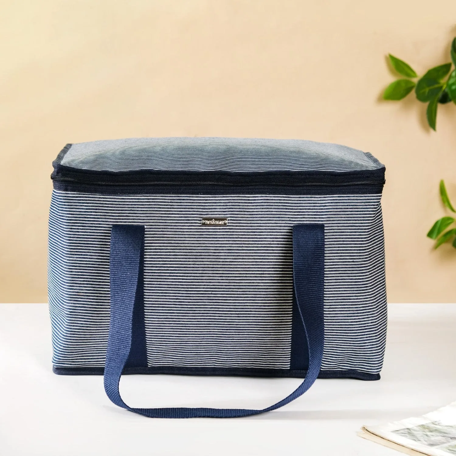 Navy Blue Striped Insulated Food Picnic Bag 30 L