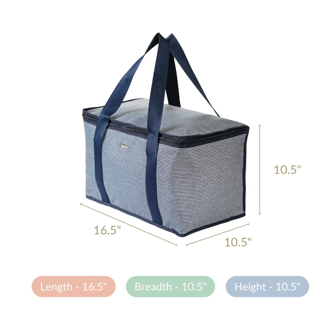 Navy Blue Striped Insulated Food Picnic Bag 30 L