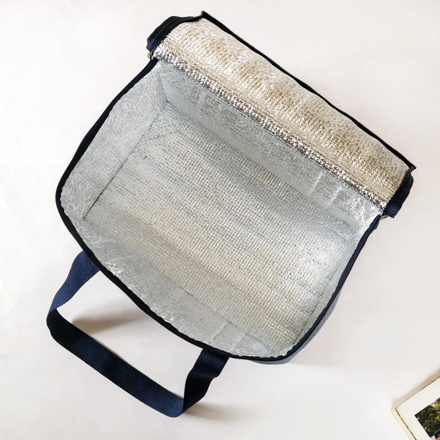 Navy Blue Striped Insulated Food Picnic Bag 30 L