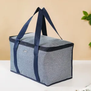 Navy Blue Striped Insulated Food Picnic Bag 30 L