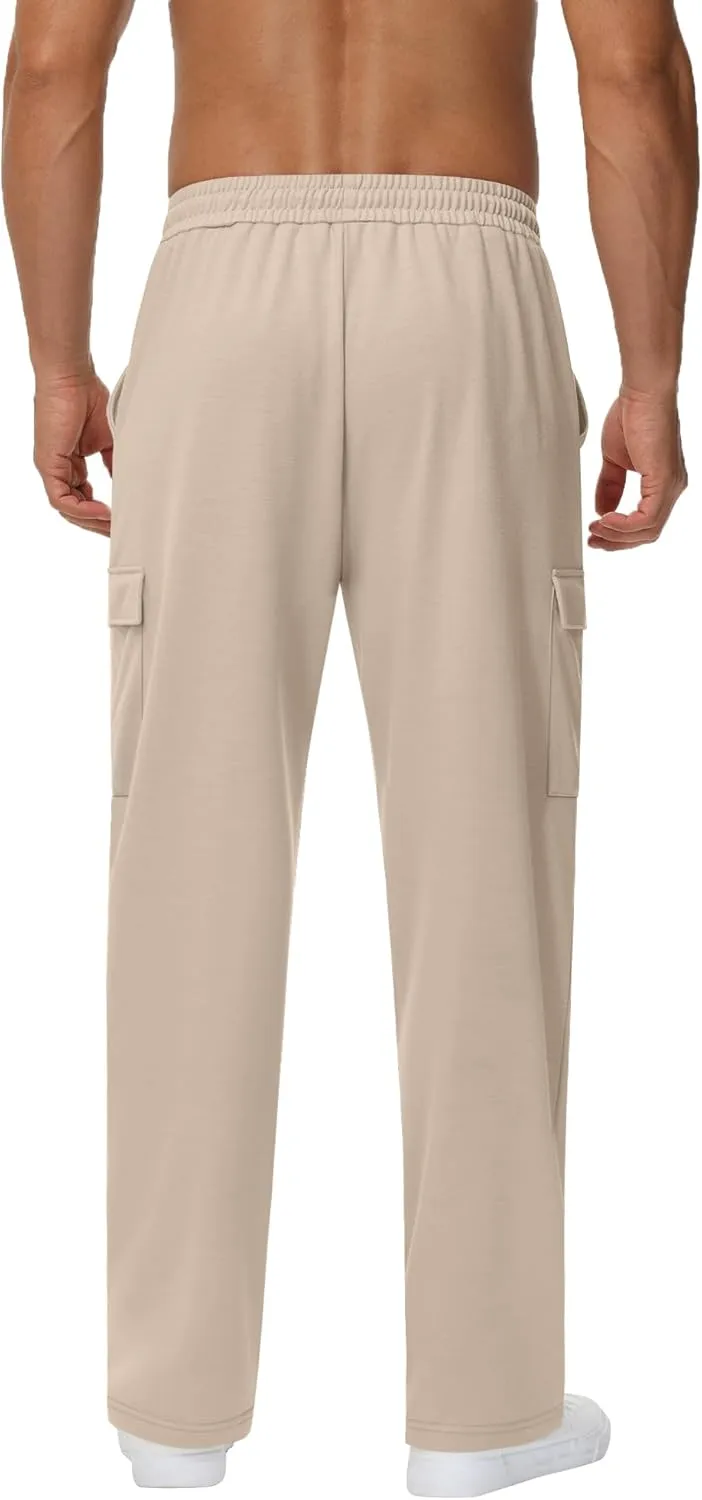 Neer 3 Pack Men's Cargo Sweatpants Baggy Open Bottom Straight Leg Drawstring Joggers Casual Lounge Pants with Pockets