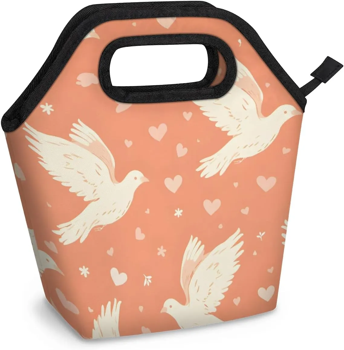 Neoprene Lunch Bags Birds Pigeons Heart Lunch Tote Bag with Zipper Insulated Lunchbox Handbag for Women Reusable Lunch Box Cooler Bag Waterproof Lunch Sack Bag for Work Picnic