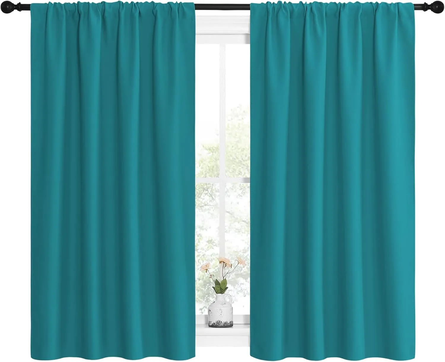 NICETOWN Peacock Blue Blackout Curtains Panels for Window, Thermal Insulated Rod Pocket Blackout Drapes/Draperies for Living Room (2 Panels, W42 x L54 inches)