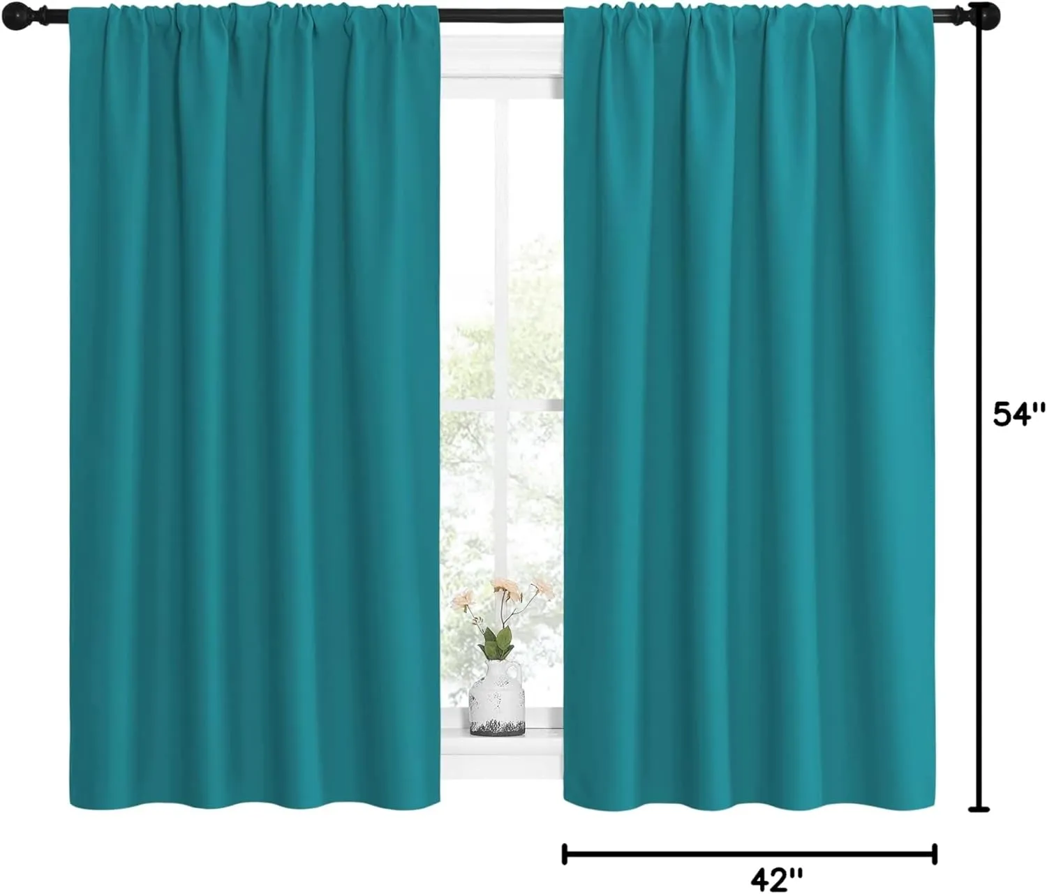 NICETOWN Peacock Blue Blackout Curtains Panels for Window, Thermal Insulated Rod Pocket Blackout Drapes/Draperies for Living Room (2 Panels, W42 x L54 inches)