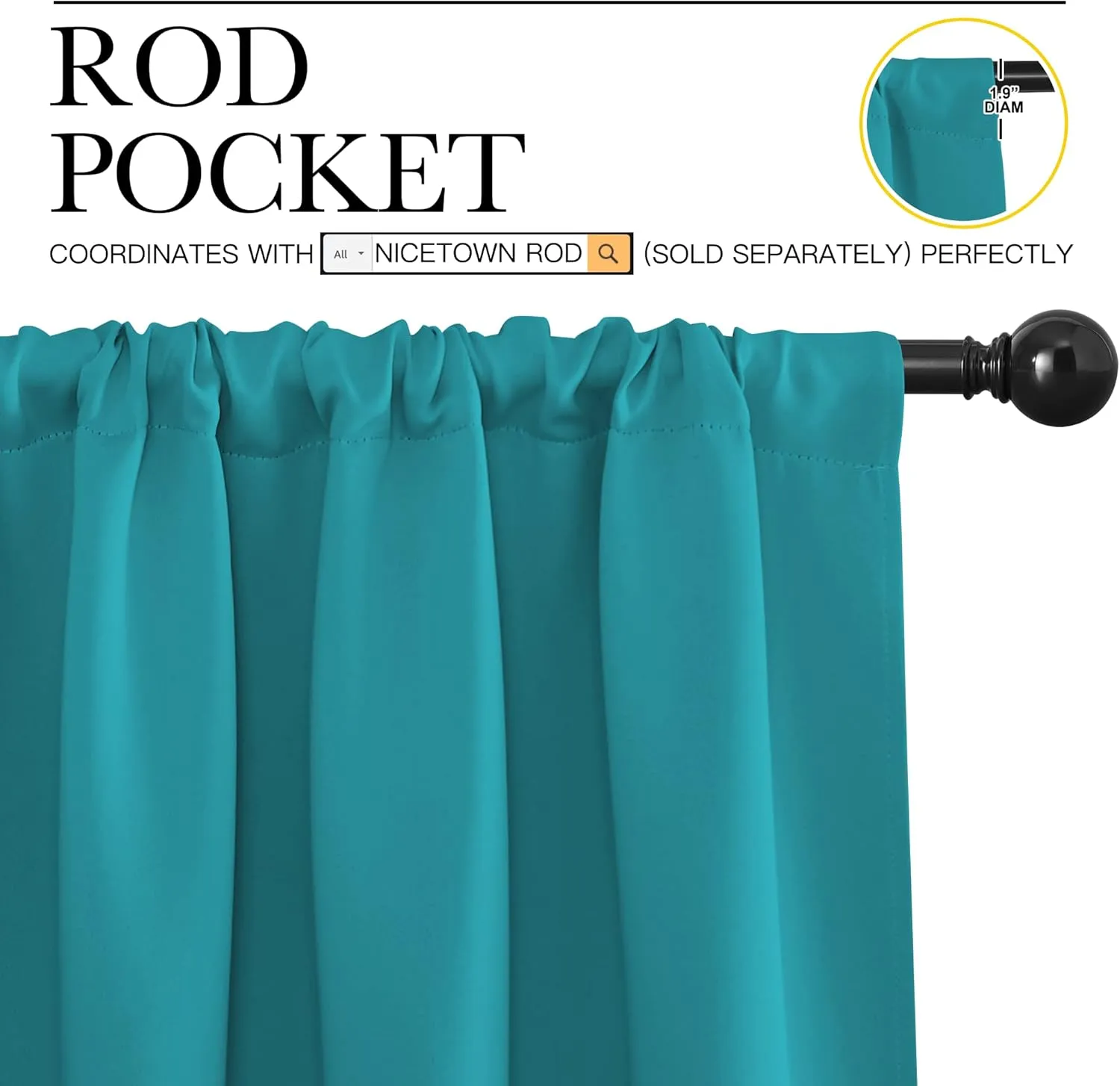 NICETOWN Peacock Blue Blackout Curtains Panels for Window, Thermal Insulated Rod Pocket Blackout Drapes/Draperies for Living Room (2 Panels, W42 x L54 inches)