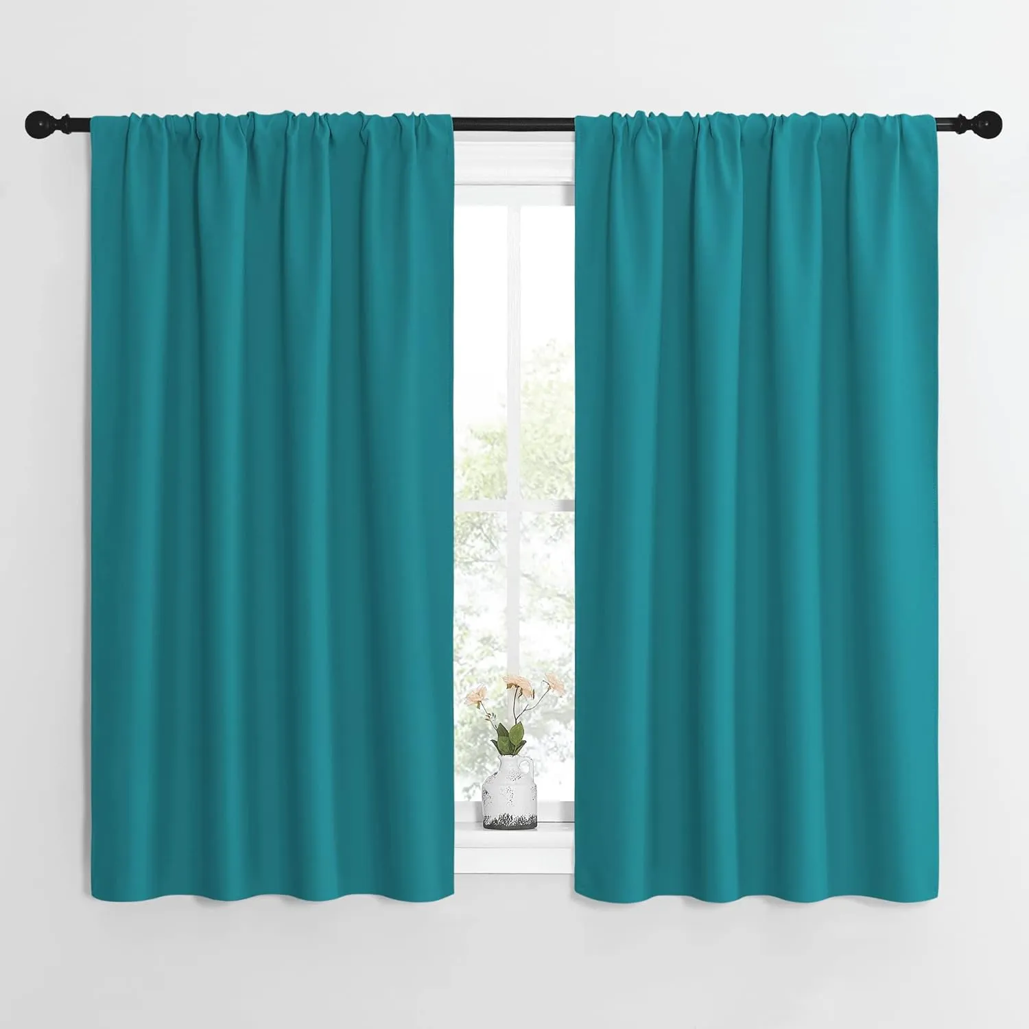 NICETOWN Peacock Blue Blackout Curtains Panels for Window, Thermal Insulated Rod Pocket Blackout Drapes/Draperies for Living Room (2 Panels, W42 x L54 inches)
