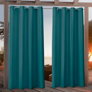 NICOLE MILLER NEW YORK Canvas Indoor/Outdoor Grommet Top Curtain Panel Pair, 54"x96", Turk Teal