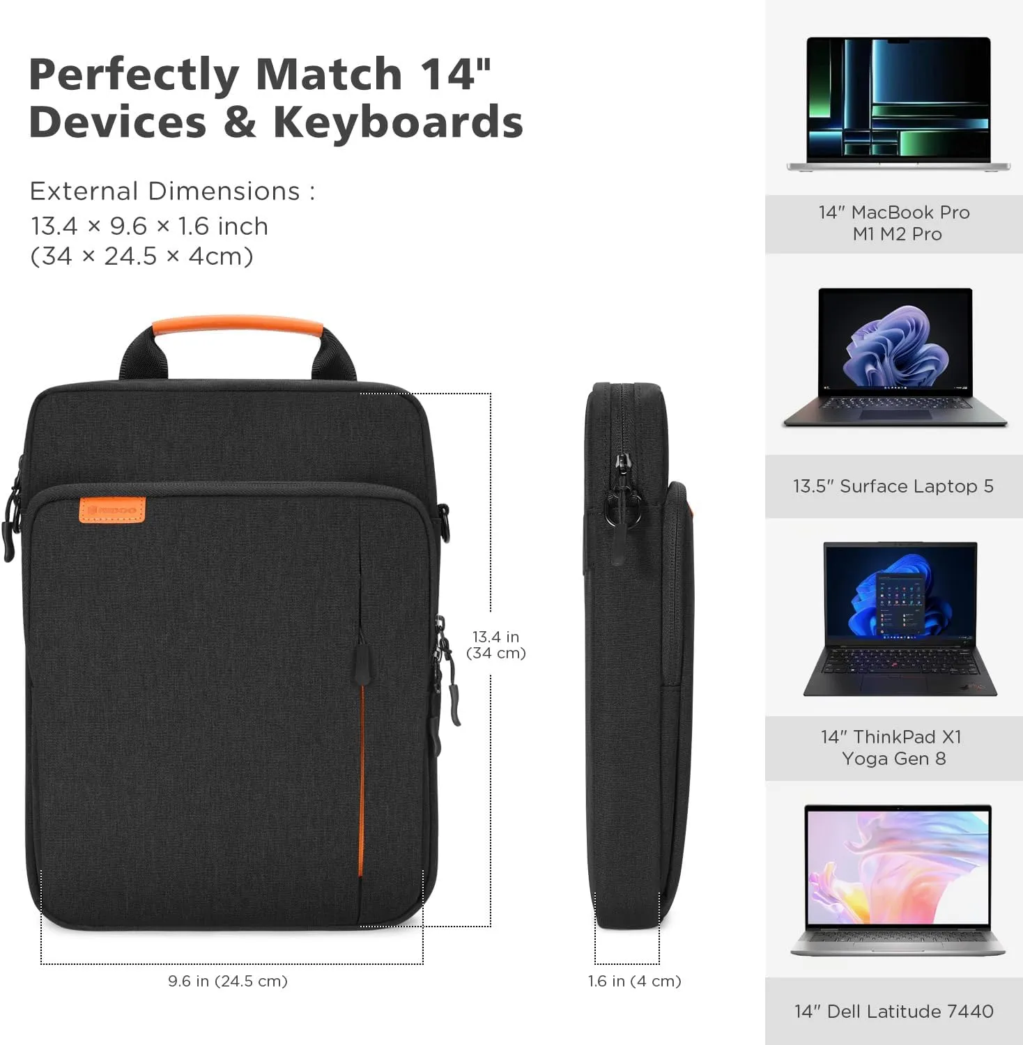 NIDOO 14 inch Laptop Sleeve Bag 13 inch Carrying Case for 14" MacBook Pro M4 M3, Laptop Shoulder Handbag for 13.5" Surface Laptop 6 5/14" Lenovo ThinkPad E14 L14/ ThinkPad X1 Carbon/HP Asus Galaxy