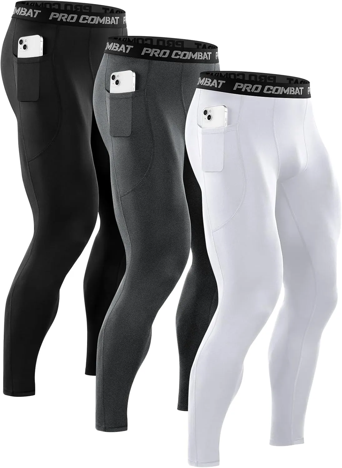 Niksa 1/3 Pack Men's Compression Pants, Performance Athletic Sports Leggings Gym Tights for Running Yoga Workout Sports