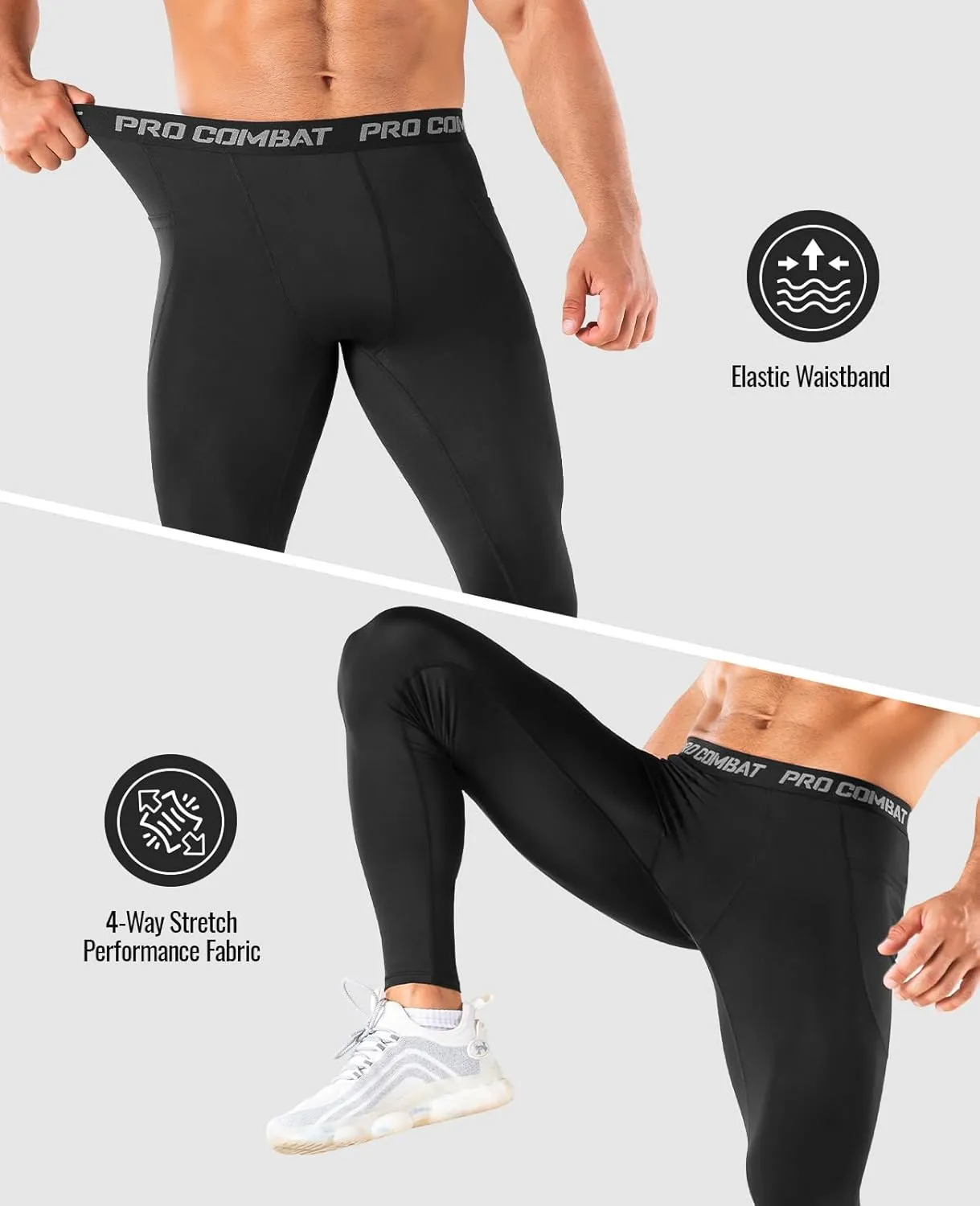 Niksa 1/3 Pack Men's Compression Pants, Performance Athletic Sports Leggings Gym Tights for Running Yoga Workout Sports