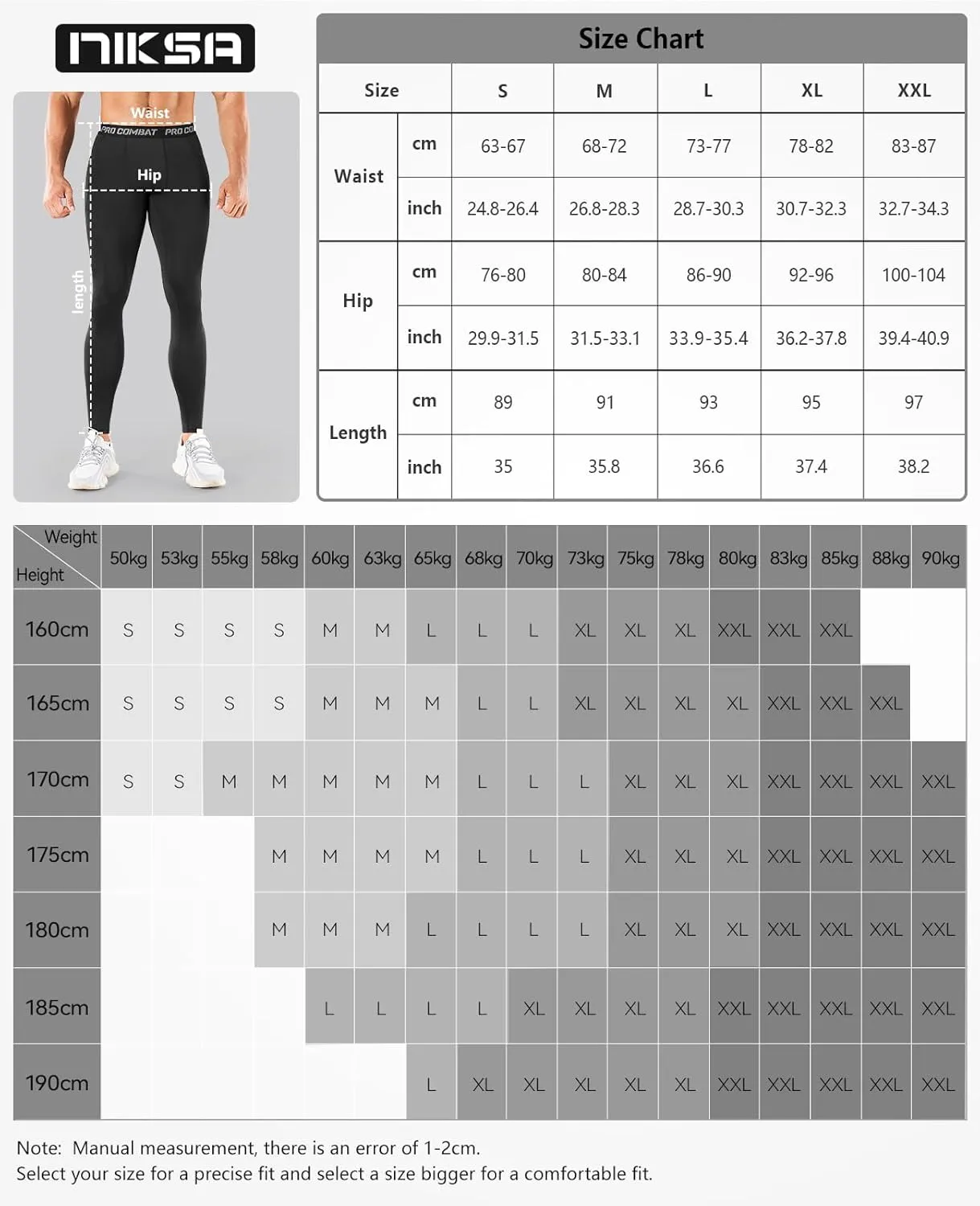 Niksa 1/3 Pack Men's Compression Pants, Performance Athletic Sports Leggings Gym Tights for Running Yoga Workout Sports
