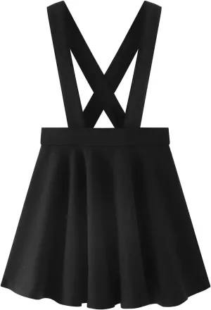 Noomelfish Girls Suspender Skater Skirt Stretchy Cotton Flared Overall Dress (4-12 Years)