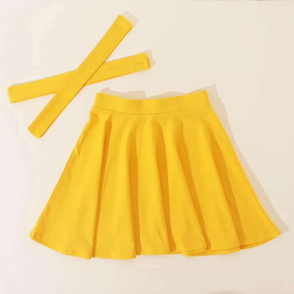 Noomelfish Girls Suspender Skater Skirt Stretchy Cotton Flared Overall Dress (4-12 Years)