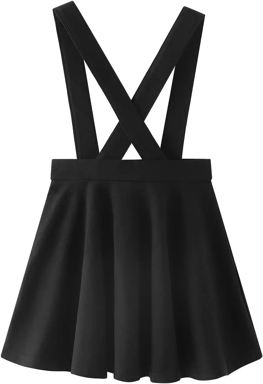 Noomelfish Girls Suspender Skater Skirt Stretchy Cotton Flared Overall Dress (4-12 Years)