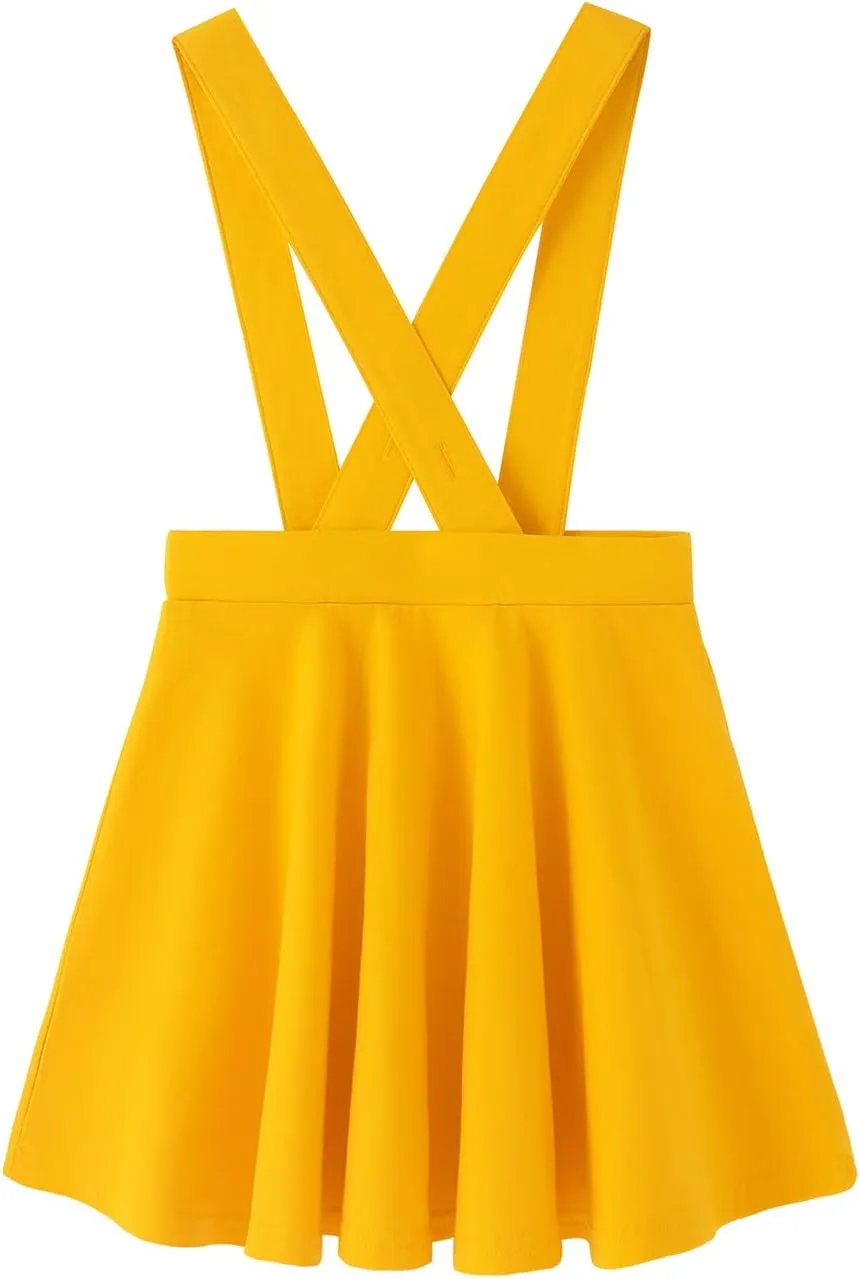 Noomelfish Girls Suspender Skater Skirt Stretchy Cotton Flared Overall Dress (4-12 Years)