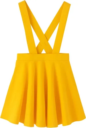 Noomelfish Girls Suspender Skater Skirt Stretchy Cotton Flared Overall Dress (4-12 Years)