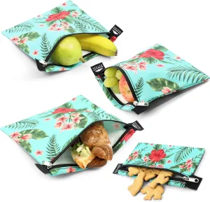 Nordic By Nature 4 Pack - Reusable Sandwich Bags Dishwasher Safe BPA Free - Durable Washable Quick Dry Cloth Baggies -Reusable Snack Bags school lunches - (Tropical Flowers)