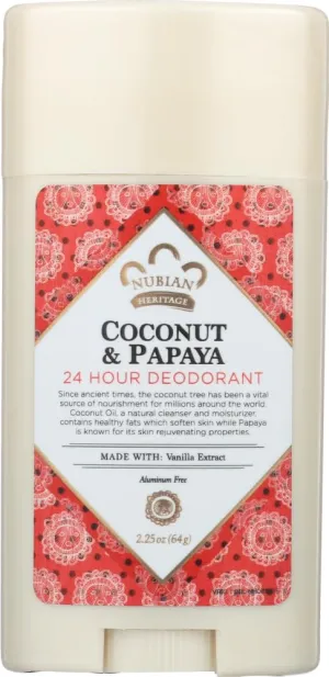 Nubian Heritage 24 Hour All Natural Deodorant Coconut & Papaya -- 2.25 oz - 2pc