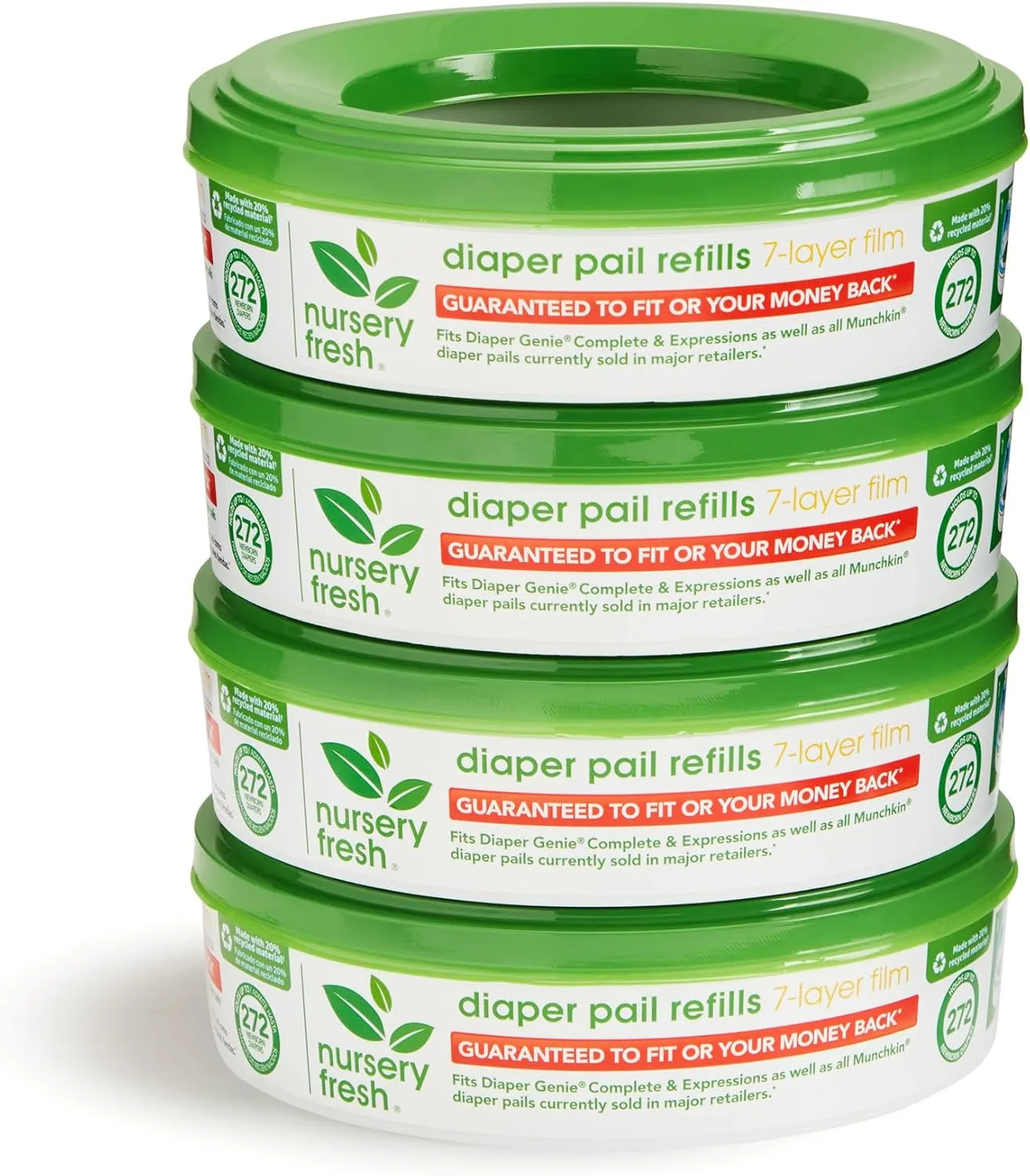Nursery Fresh® Refill Rings for Diaper Genie® and Munchkin® Diaper Pails, Holds up to 1,088 Newborn Diapers, 4 Pack