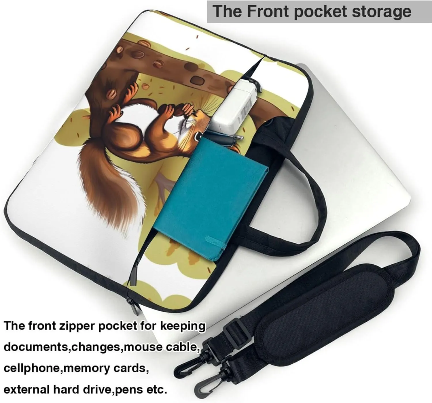 Nut-eating squirrel picture Ultra-thin portable shoulder laptop bag Stylish and Protective Shockproof soft lining