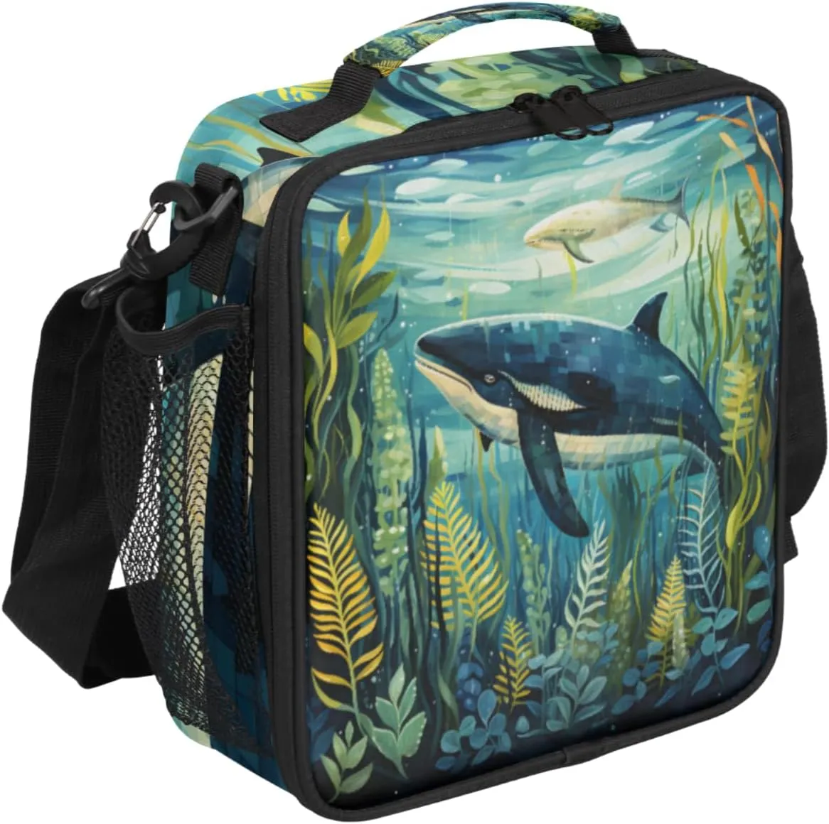 Ocean Animal Lunch Bags for Women Men Seaweed Insulated Lunch Box Lunchbox Cooler Tote Bag Shoulder Strap Reusable Lunchbag for Work Travel Picnic