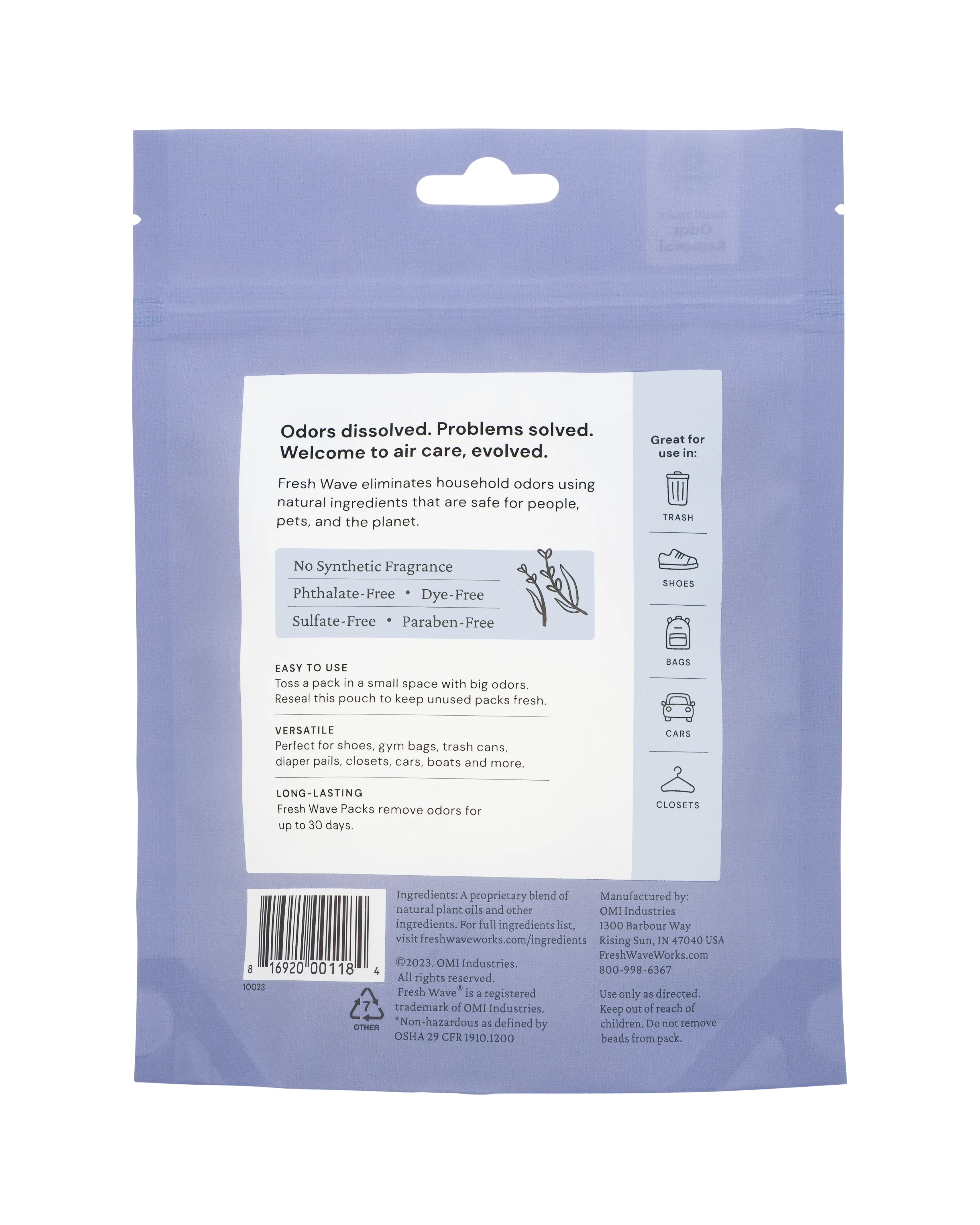 Odor Removing Packs for Small Spaces