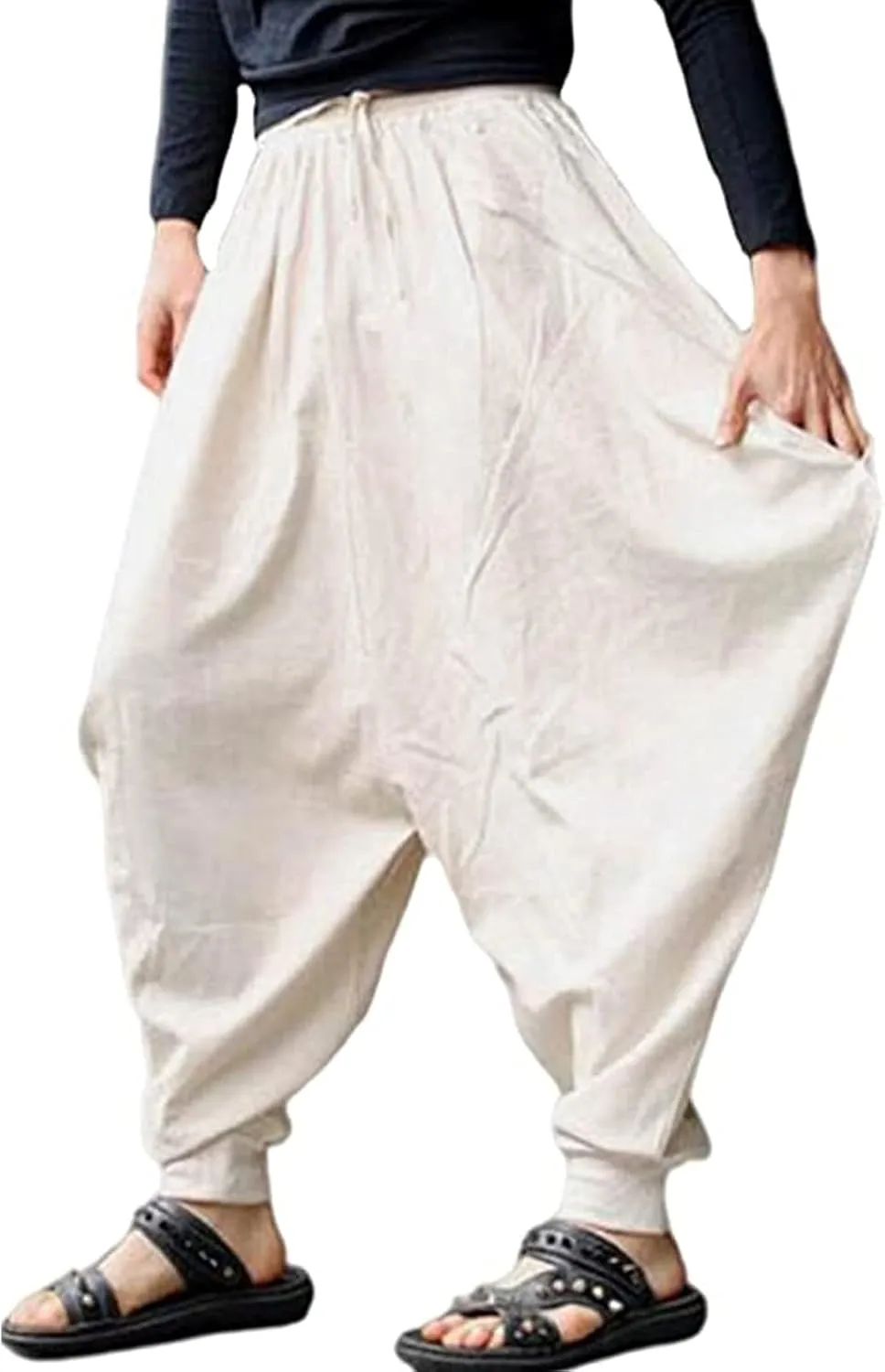 ONTTNO Men's Harem Pants Loose Stretchy Waist Casual Hippie Trousers