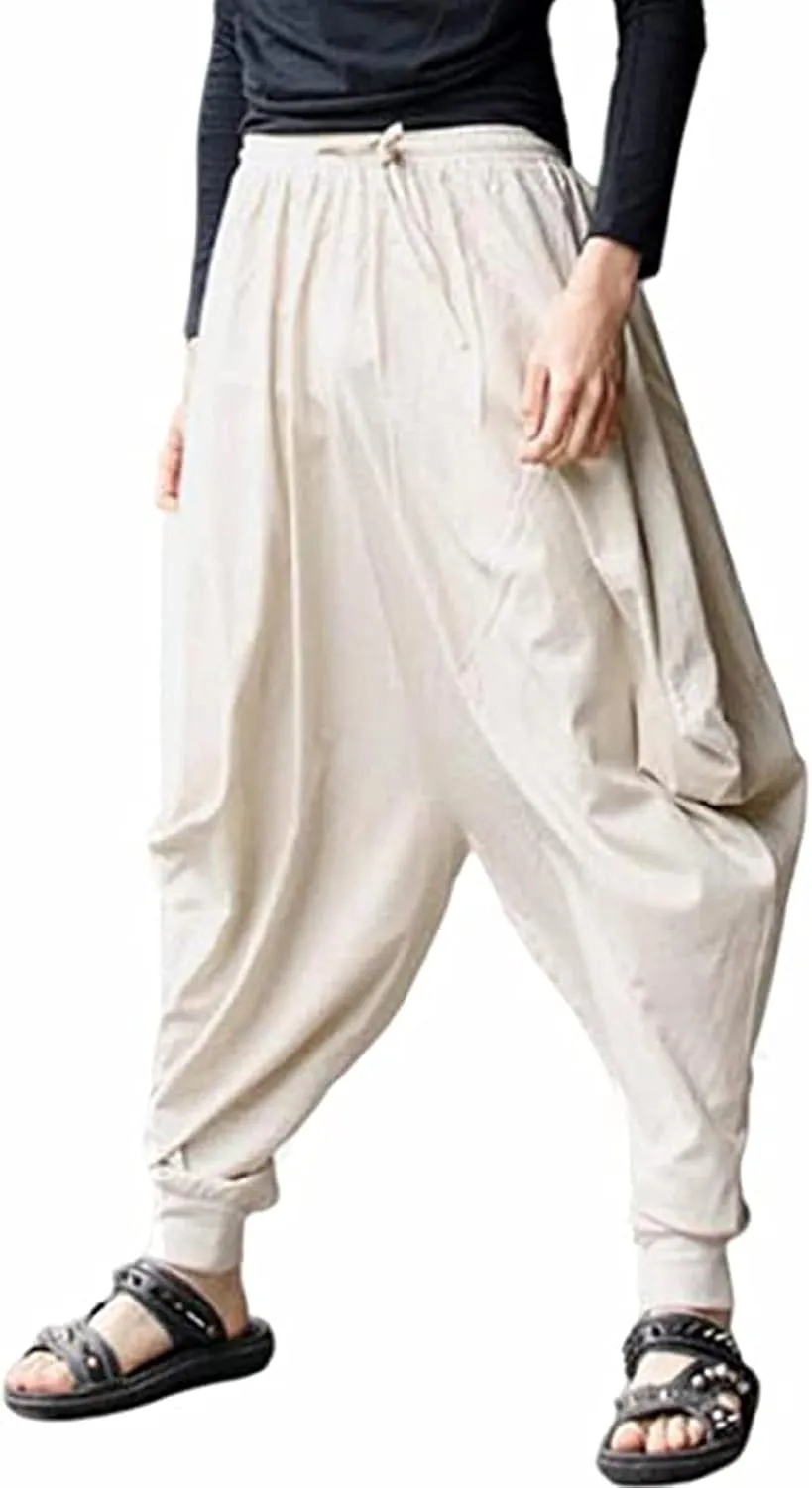 ONTTNO Men's Harem Pants Loose Stretchy Waist Casual Hippie Trousers