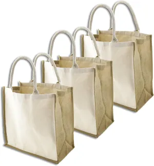 Organic Canvas & Jute Reusable Tote and Grocery Shopping Bag - XL, Mini and Wine Bottle sizes