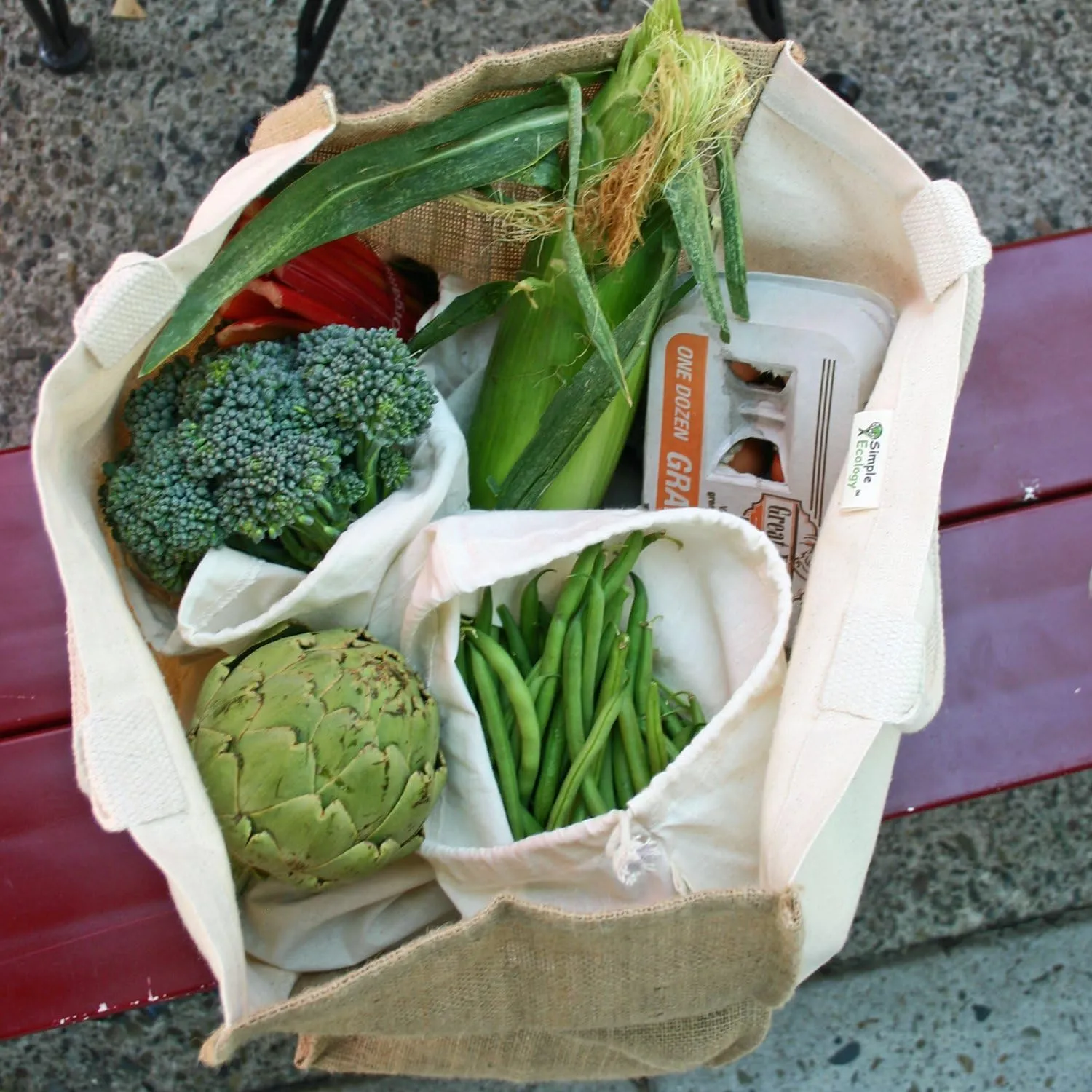 Organic Canvas & Jute Reusable Tote and Grocery Shopping Bag - XL, Mini and Wine Bottle sizes