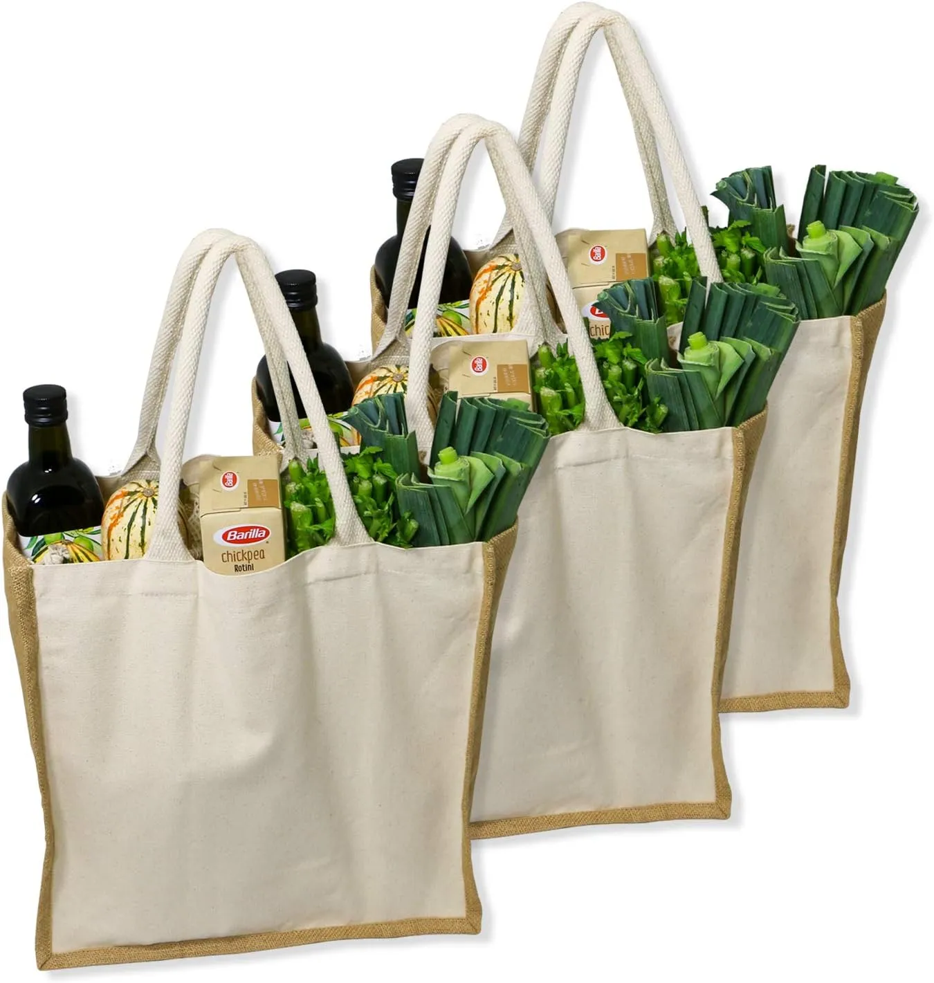 Organic Canvas & Jute Reusable Tote and Grocery Shopping Bag - XL, Mini and Wine Bottle sizes